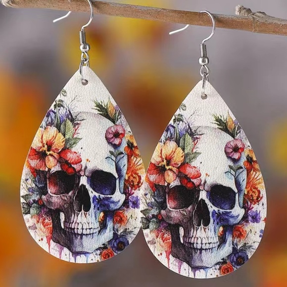 Skeleton Floral Dangle Earrings - Picture 1 of 6
